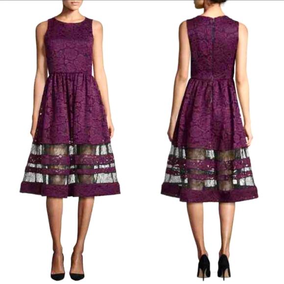 $650 ALICE & OLIVIA NWT Purple & Black Floral Lace Tiered Dress – Size 8 – RARE - Picture 15 of 15